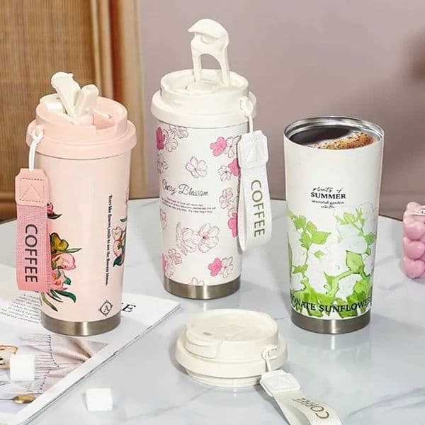 500ml vintage coffee cup sunflower womens cup portable travel cup leak proof double wall insulated cup vacuum drum L260513