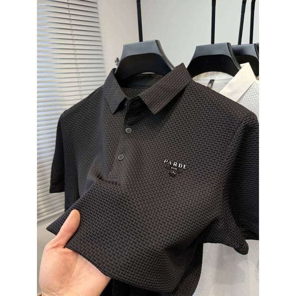 New Summer Men's Fashion Casual Polo Shirt Luxury Relief Design Short Sleeve High Quality Elastic Breathable Quick Drying Tshirt W260514