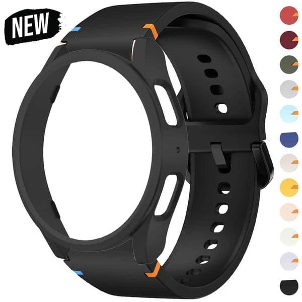 CaseStrap for Galaxy Watch 7 6 5 4 40mm 44mm Silicone Band PC Protector Cover Bumper for Galaxy Watch 6Classic 4mJ260514