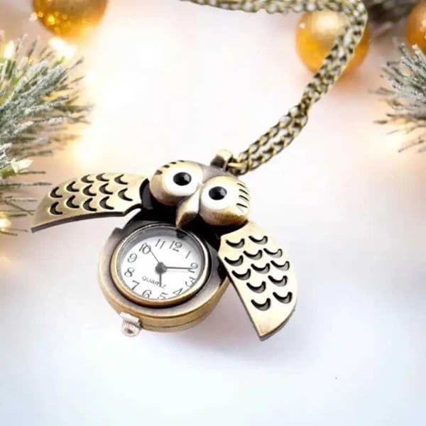 Fashion Vintage Men Women Alloy Retro Owl Shape Clock Pendant Long Necklace Chain Watches Birthday Gifts H260514