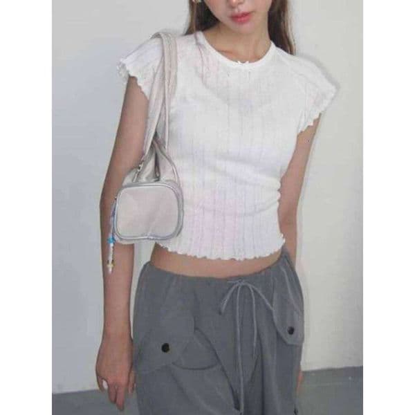 Short Sleeves T Shirts For Women Clothing Solid White Crop Top Sweet Camisetas O-neck Tshirt Streetwear Slim Fit Ropa De Mujer