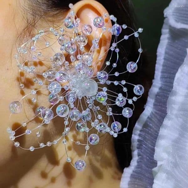 Dangle Earrings Handmade Wedding Dress Flowers Transparent Elegant Bridal Jewelry Ear Ornaments Crystal