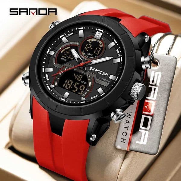 SANDA New 6279 Casual Mens Electronic Watch Sports Mti functional Waterproof LED Dual Display Mens Electronic WatchJ260514