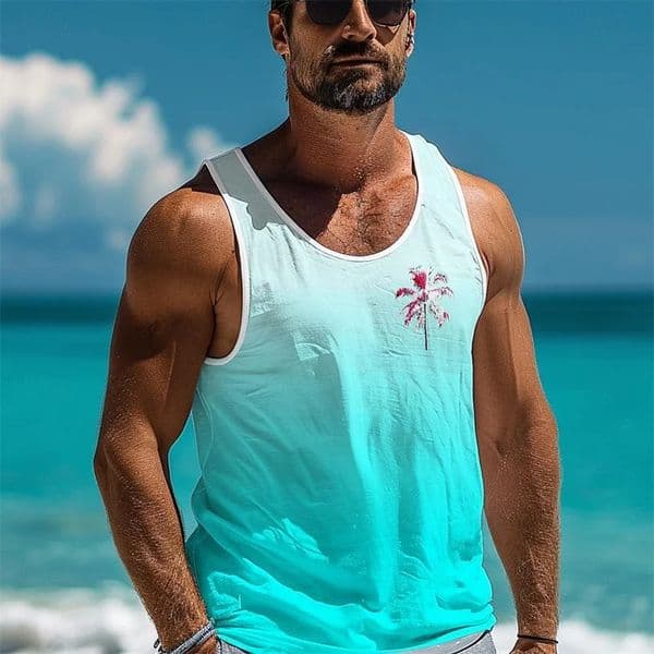 Coconut Tree Funny Tank Top Mens Clothing Sport Casual Loose Breathable Sleeveless T-shirt Gradient 3D Print Men Vest Top 260513