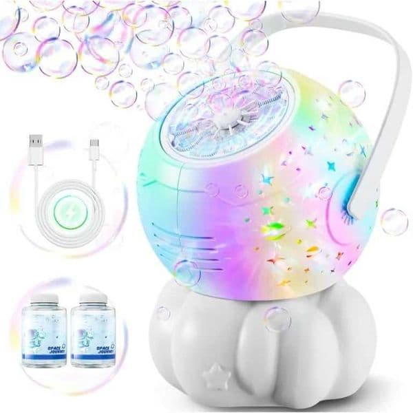 Bubble Machine with LED Lights - Rechargeable 10 Wands 20oz Tank for Outdoor Fun and Kids Parties L260514MRBX