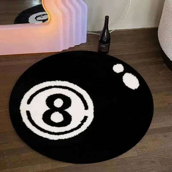 VIKAMA Black 8-Ball Pool Round Plush Anti-Slip Carpet, Living Room Sofa Cushion, Soft Bedroom Carpet For Home Decoration W260514