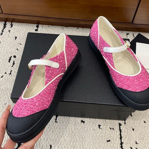 Women Ballet Shoes Designer Tweed Dress Shoes Buckle Strap Loafers Platform Heels Mary Jane Vintage Pink Outdoor Leisure Shoe With Dust Bags Rubber Sole Casual Shoes