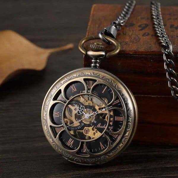 Bronze Steampunk Luxury Fashion Antique Skeleton Mechanical Pocket Watch Men Chain Necklace Business Casual Pocket Fob Watches H260514