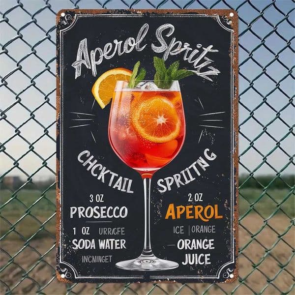 Vintage Aperol Spritz Roostertail Cocktail Recipe Metal Tin Sign - Rustic Wall Art for Home Bar Kitchen Game Room Cafe Dec C260514