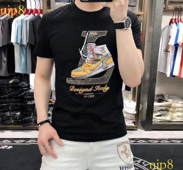 Summer new goods men's tide brand European station shoes printing hot drill letters mercerized cotton trend short-sleeved T-shirt