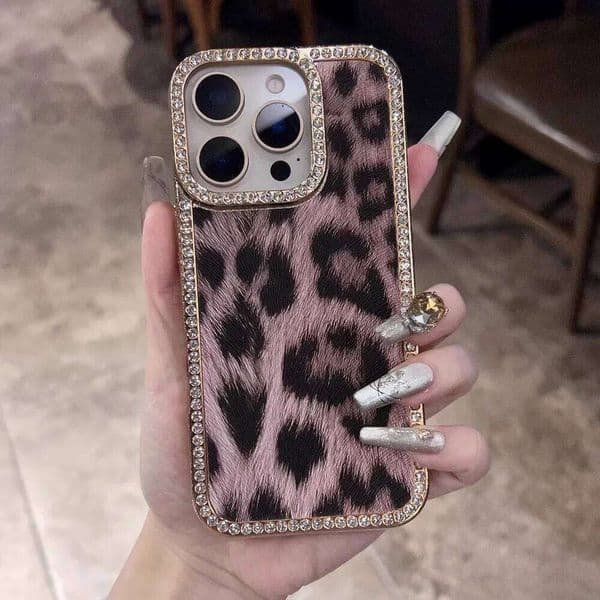 Luxury Leopard Print Fur Pattern Case For iPhone 16 15 14 13 12 11 Pro Max Glitter Diamond Shockproof Bumper Protection Cover 26Y0515