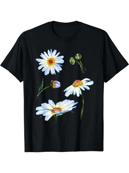 Ladies Soft Cotton Daisy Flower Printed T-shirt - Casual Round Neck Short Sleeve Lightweight and Breathable H260515