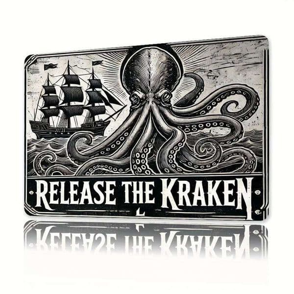 Home Relaxation | Release the Kraken" Metal Sign - Nautical Themed Wall Art, Tin Decoration for Bars, Cafes, Beach Villas, J260515