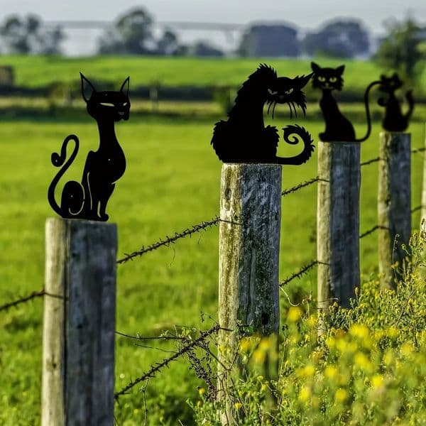 CIFBUY Black Cat Metal Garden Stakes Outdoor Decorative Stakes Garden Metal Animal Statues Silhouette Animal Stakes 260514