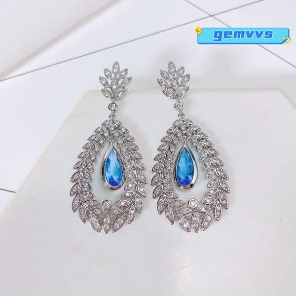 Fresh Fashionable Olive Branch Drop-Shaped Colored European And American Micro-Inlaid Moissanite Earrings Trendy Jewelry Factory Wholesale Jewelry