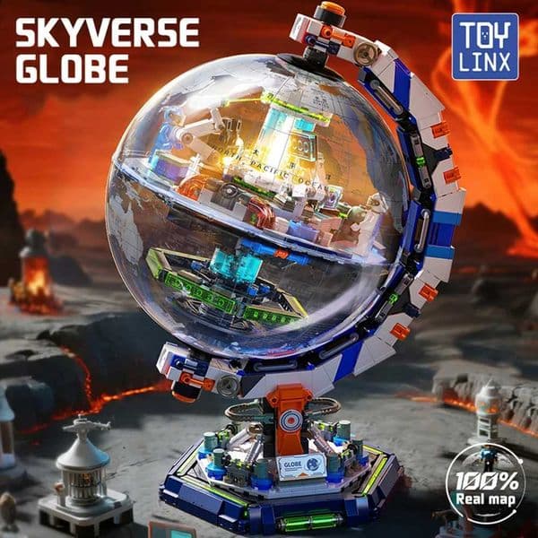 KAVOWORLD 1793Pcs Technology Earth Globe Building Blocks LED Light 360 Rotating STEM Science Educational Toy Desk Decor GiftsJ260515
