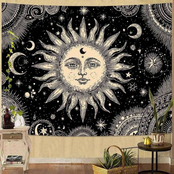 Tapestry Vintage Celestial Sun Moon Tapestries Starry Sky Wall Hanging Mystical Astrology Line Art Decor Bedroom Dormitory 26W0515