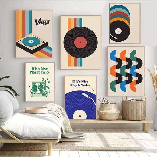 Retro Vinyl Record Print Mid Century Music Minimal Pastel Poster Colorful Wall Art Trendy Minimalist Turntable Room Home Decor 26L0515