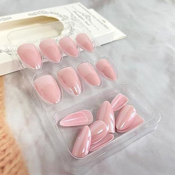 (Nail Aurora Powder) Long Length Long Water Pipe Fake Nails Square Had Nail Tips False Nail Girl (24 PCS)