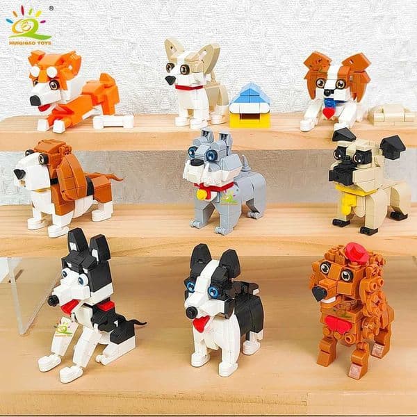 HUIQIBAO Dog Series Micro Building Block Amimal corgi Husky Bulldog Mini Brick set Toy for Children Desk Decoration ornament Z260515