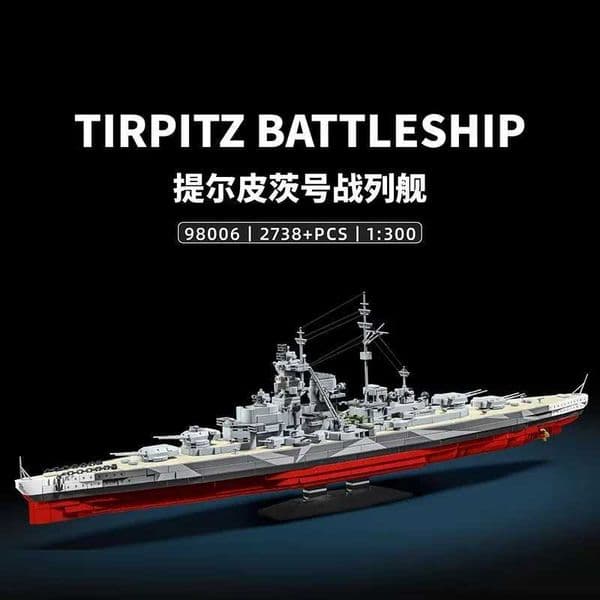 2738pcs World War II German Tirpitz Battleship Model Kit Educational Warship Assembly Toy for Children Gift Puzzle Blocks Z260515
