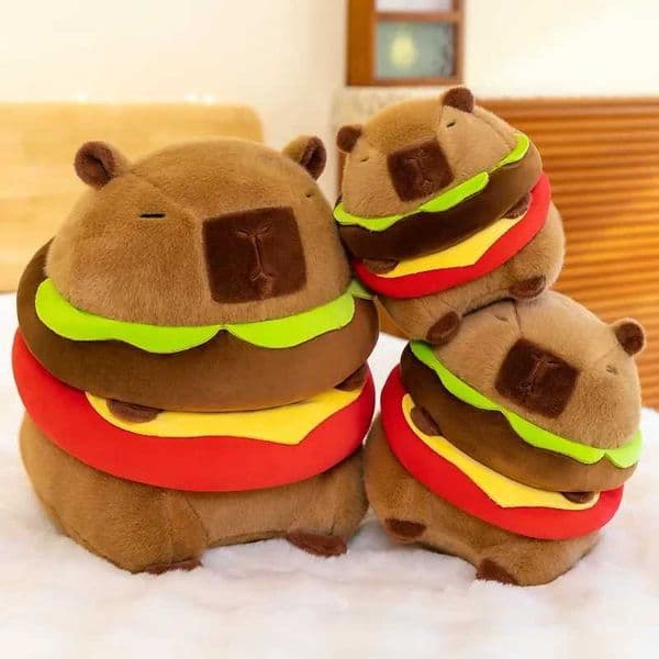 New Cute Hamburger Capybara Plush Stuffed Toy Simulation Animal Doll Soft Childrens Toy Birthday Gift Kawaii Room Decoration Z260515
