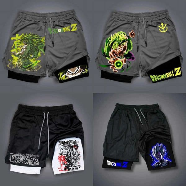 2025 Dragon Ball Japanese Animation Peripheral Double-layer Shorts Mens Trend Breathable Loose Sports Five-point Pants Z260325KPCF