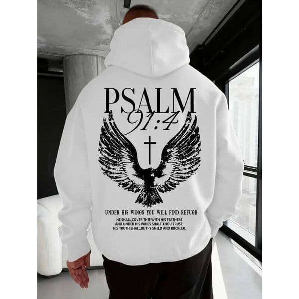 Christian Bible "Psalm" 91:4 Print Men Women Hoodie Street Casual Retro Harajuku Trend Fall Winter Pullover Sweatshirt Clothing W260515