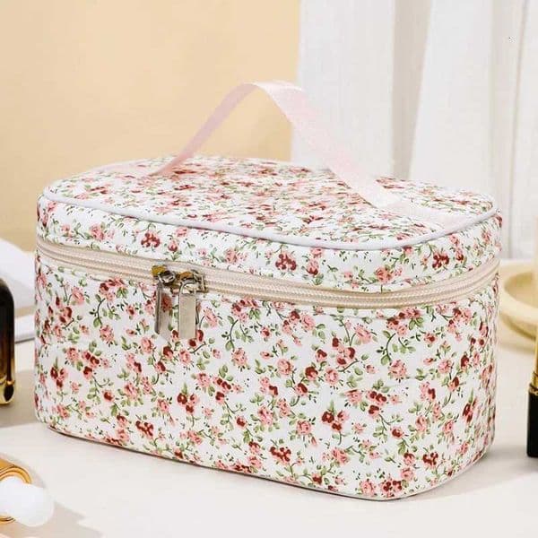 Women Cotton Makeup Bags Vintage Cosmetic Case Flower Large Capacity Tote Portable Cosmetic Storage Handbag Travel Organizer BagT250515