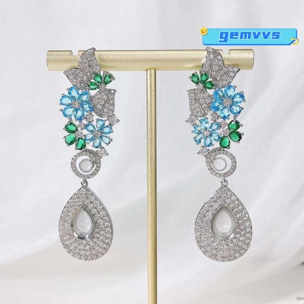 Stylish Fashionable Colorful Flower Drop-Shaped European And American Micro-Inlaid Moissanite Earrings Trendy Jewelry Factory Wholesale Jewelry
