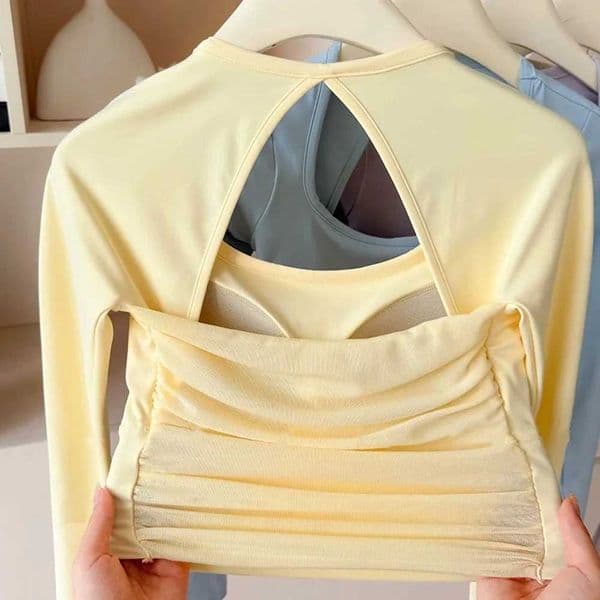 Womens Long-Sleeve Sports Top with Chest Pads Yoga Wear Pilates Training Fitness Apparel Running C260514