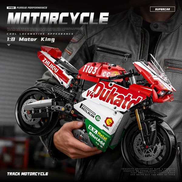 1:8 Ducai Panigale V4 Motorcycle Building Blocks Motorbike Vehicle Model Kit DIY Assembly Bricks Toys for Kids Boys Gift