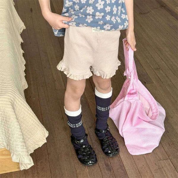 Girls Elastic Shorts Ruffles Summer Casual Solid Color Kids Baby Toddler Korean Style Daily Wear 26W0515