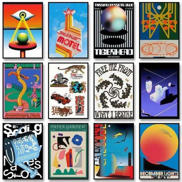Vintage Abstract Classic Posters Retro Showa Marks Print Mid Century Wall Art Canvas Painting for Club Living Room Home Decor 26L0515