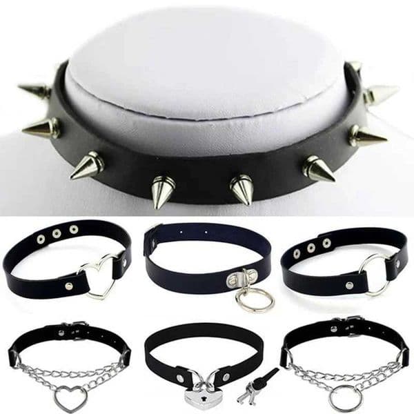 Vintage Sexy Harajuku PU Leather Chain Pendant Necklace for Women Men Punk Gothic Black Heart Rivet Collar Statement Jewelry C260515