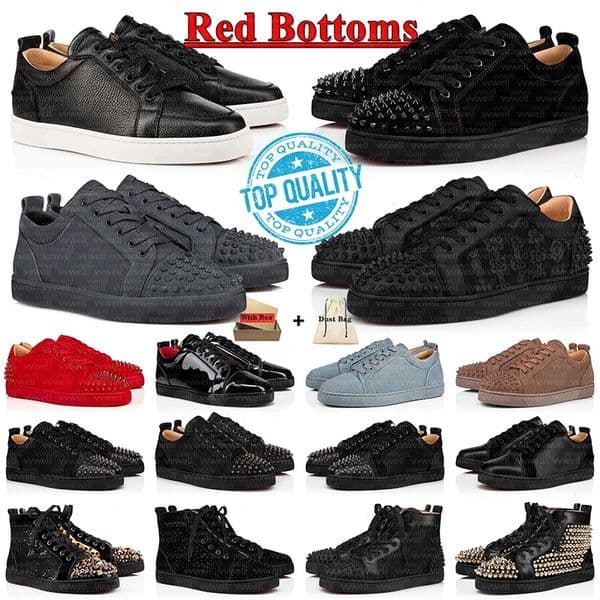 Dress Shoes Designer Red Bottoms Shoes Mens Sneakers Glitter Grey Rivets Leather Suede Camo Men Women Fashion Spikes Office Career Wedding Womens Casual Trainers
