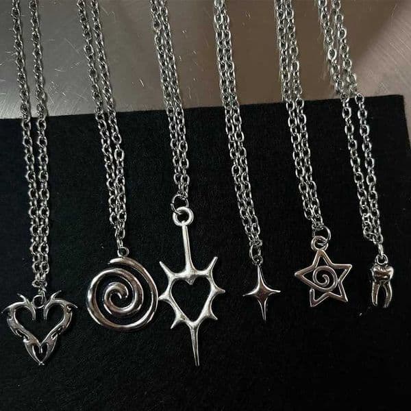Y2K Flail Fire Heart Teeth Pendant Necklace for Women Men Charm Necklace Grunge Punk Fashion Jewelry C260515