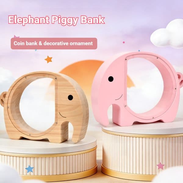 Cute Elephant Shaped Piggy Bank - Clear View Wooden Coin Box, Kids Money Saving Pot & Desktop Decoration 202601