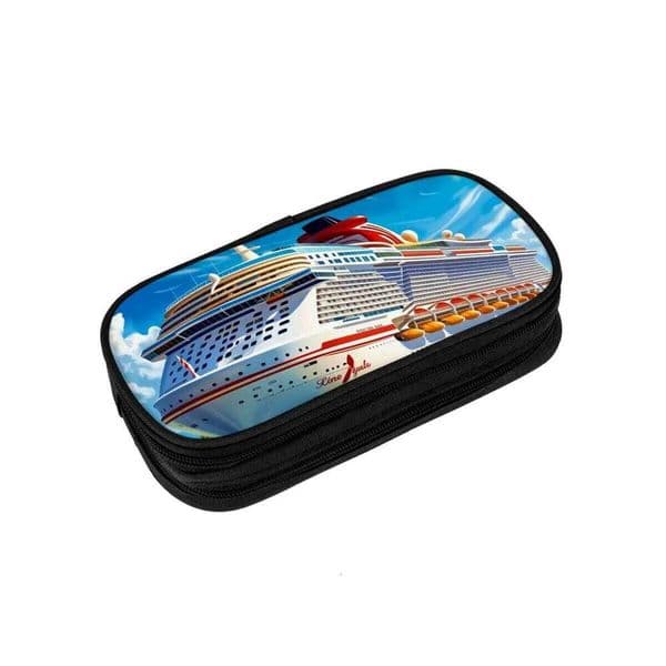 Vacation Cruise Print Multifunctional Double Layered Pen Boy/Girls Best Gift 2D Cartoon Pencil Case for Children