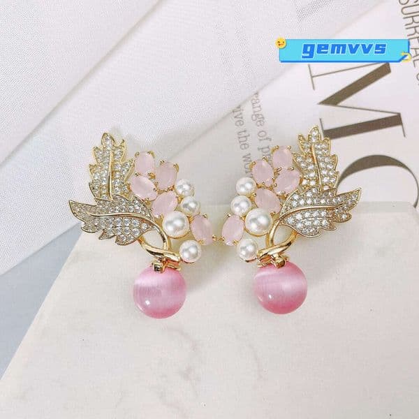 Elegant Fashionable Colorful Flower Pearl European And American Micro-Inlaid Moissanite Earrings Trendy Jewelry Factory Wholesale Jewelry