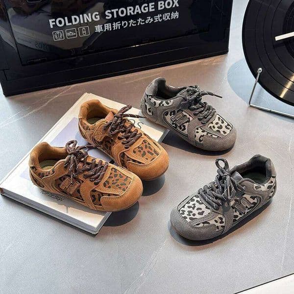 Kids'Casual Sneakers PU Leather Leopard Print Spring For Girls Soft Bottom Anti-slip Brown Gray Shoes Size 26-37 J260514