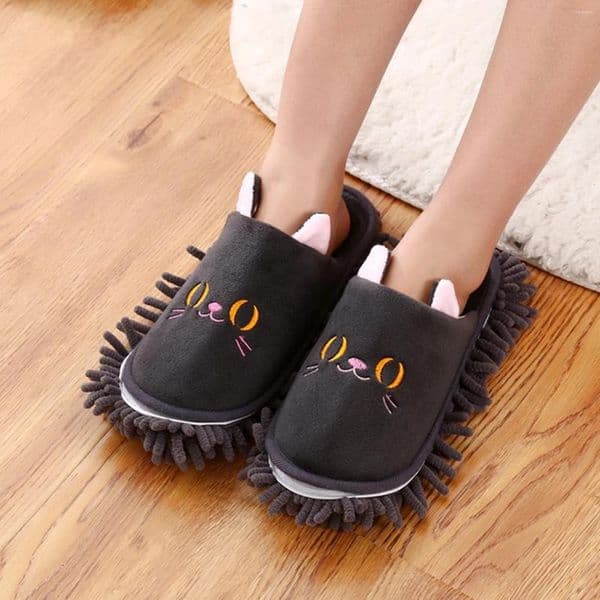 Slippers 1 Pairs Mop Cartoon Dog Cleaning Dusty Removable Wipe Shoes Sandals For Office And Home