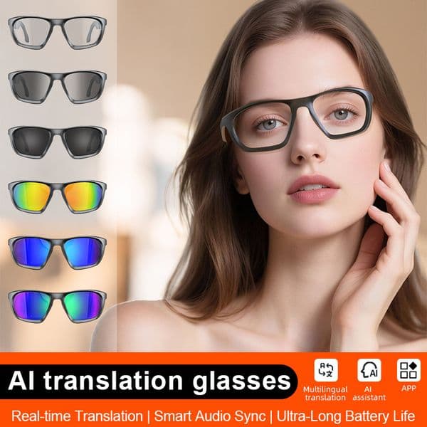 AI Translation Smart Glasses OWS Headphones Anti Blue Light Photochromic Sunglasses with Meeting Recorder Voice Assistant