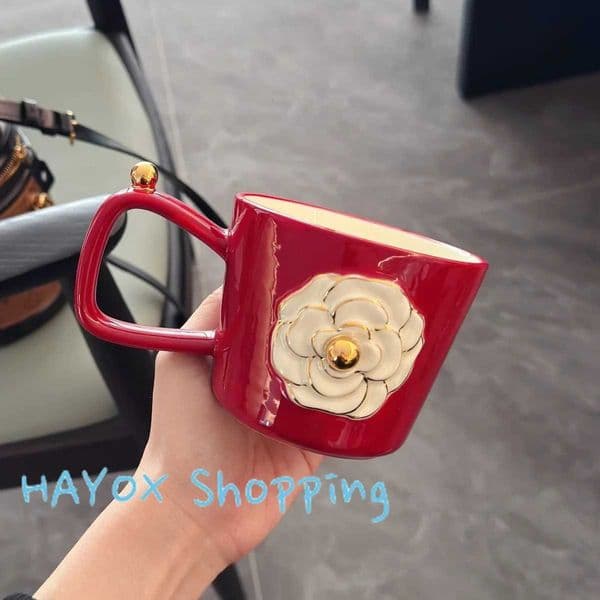Vintage Floral Ceramic MUg Exquisite 3D Embossed Cafe Coffee Cup Set Ornament with Handle Home Kitchen Drinkware SetJ260515