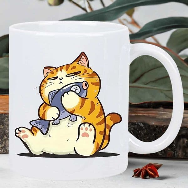 1pc Whimsical Cat Ceramic Coffee Mug with Cartoon Cat Fish Design - Insulated Reusable Cup for Hot CJ260515