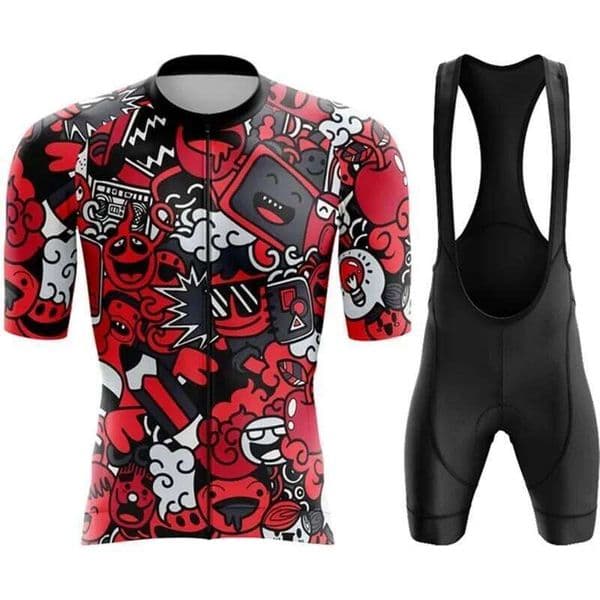 Red Cartoon Set Man Cycling Jersey Short Sleeve Bicycle Clothing Kit Mtb Bike Wear Triathlon Uniforme Maillot Ciclismo W260515