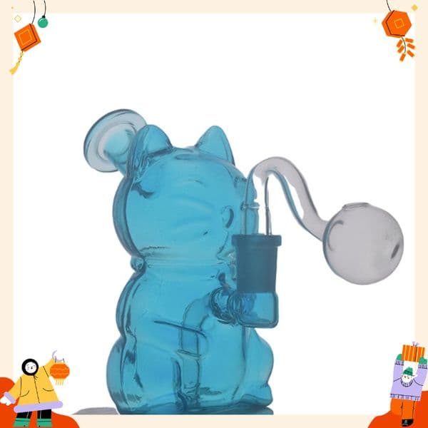 Wholesale Colorful Portable Mini Cat Design Thick Glass oil burner Bong Pipe Hookah Shisha Smoking water bong hookah Bubbler Pipes Filter with Herb Tobacco Bowl