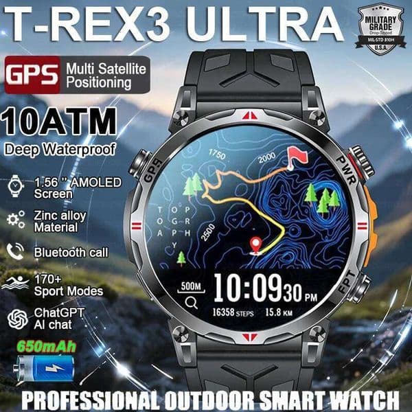 2026New T-Rex3 Ultra SmartWatch Built in GPS Compass Altimeter Barometer 5ATM Waterproof 650mAh Sports Bracelet Men 26L0515