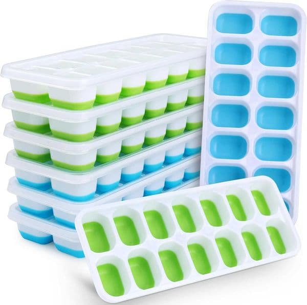 Silicone Ice Cube Tray 8 Pack EasyReleaseF lexible1 4IceCu beTr ayswi thSp illResistantRem ovableLid Sta ckableIce Tra yswit hCov ersfor Fre ezerCoc ktail4Bl u e4Gr