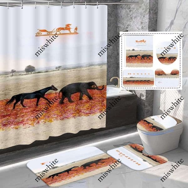 Designer Trendy Waterproof Shower Curtains Ins Toilet Seat Cushion Carpet Bath 4 Pieces Set Bathroom Accessories